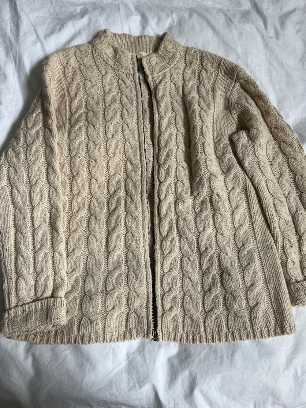 Irelands Eye Brand Women’s Cable Wool/Silk Zip Cardigan jacket cream white